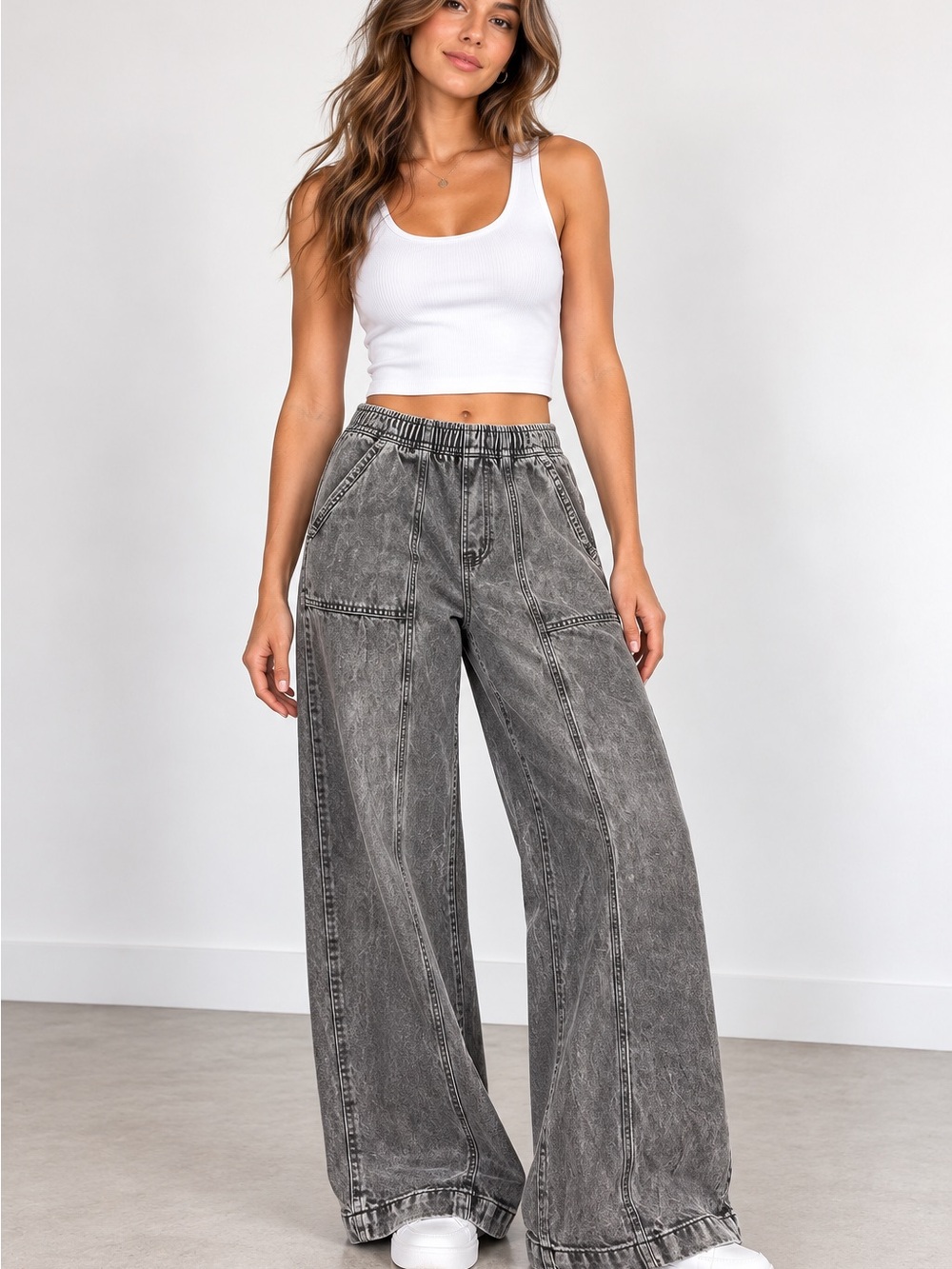 GAP Washed Gray Wide Leg Jeans